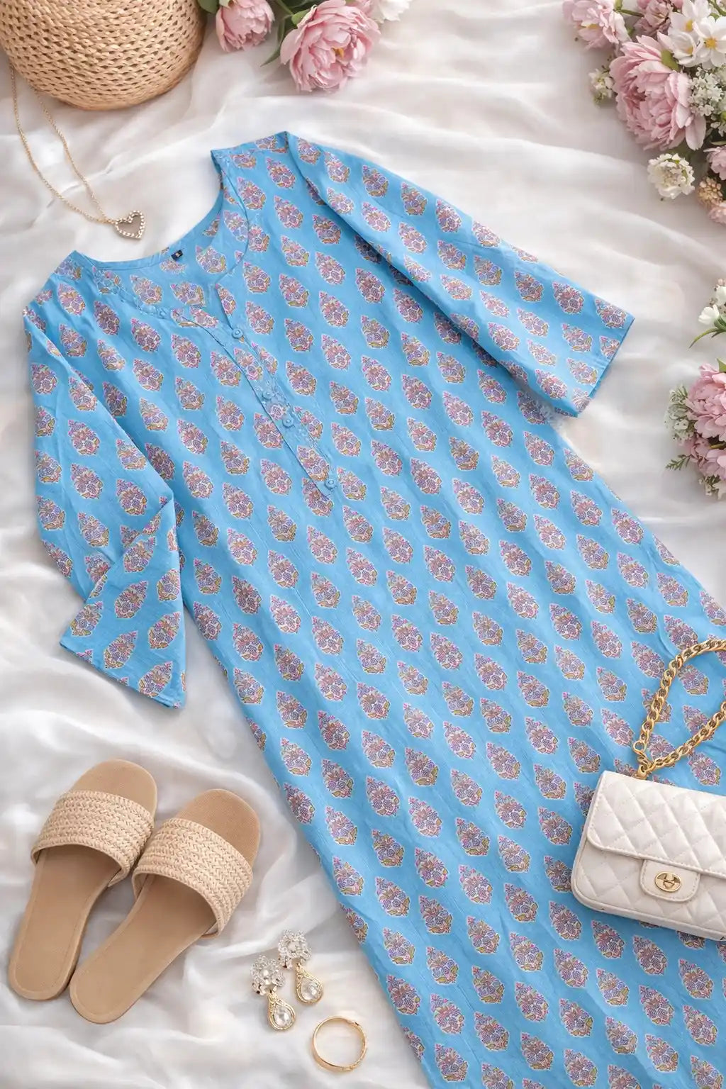Blush Blue Mul Budget Kurta