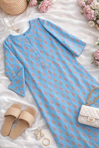 Blush Blue Mul Budget Kurta