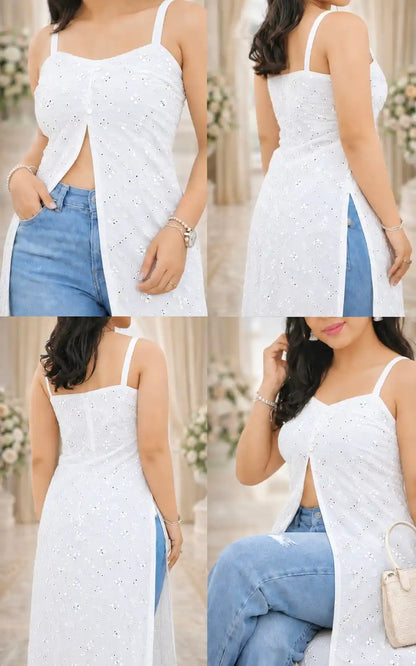 Noor White Mirror Gulnaz Slit Kurta