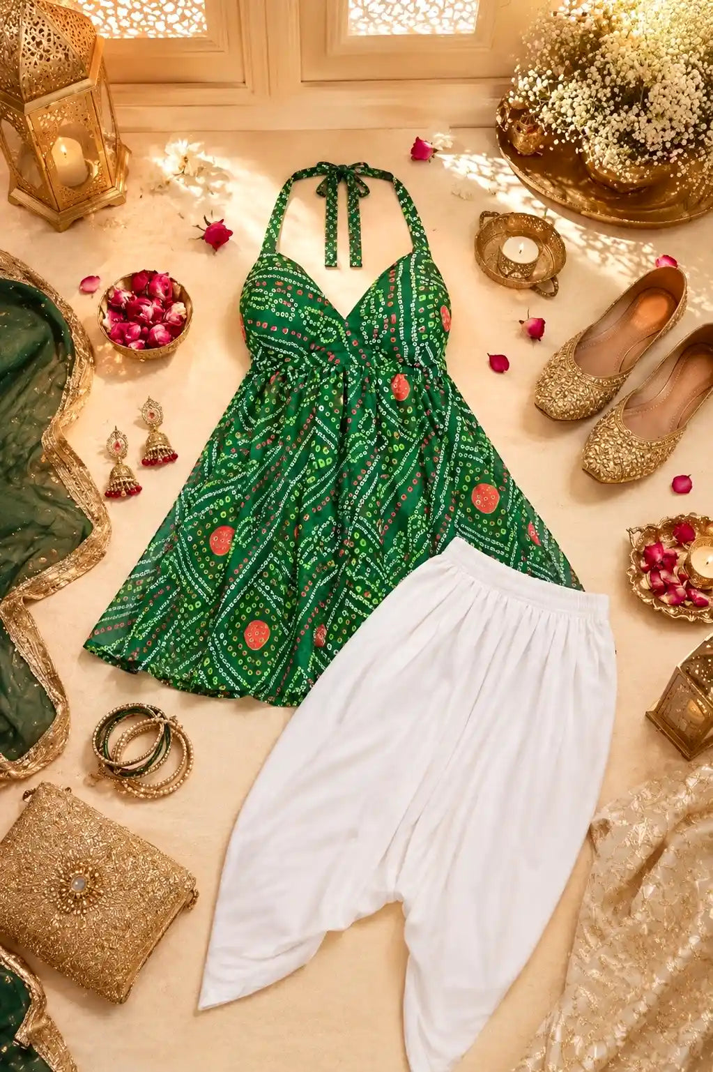 Green Bandhej Gulnaz Peplum Top