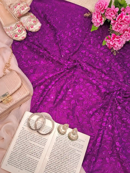 Grape Wine Gulnaz Embroidered Fabric Cut