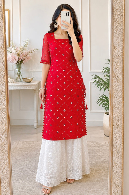 Jaaz Red Embroidered Gulnaz Kurta