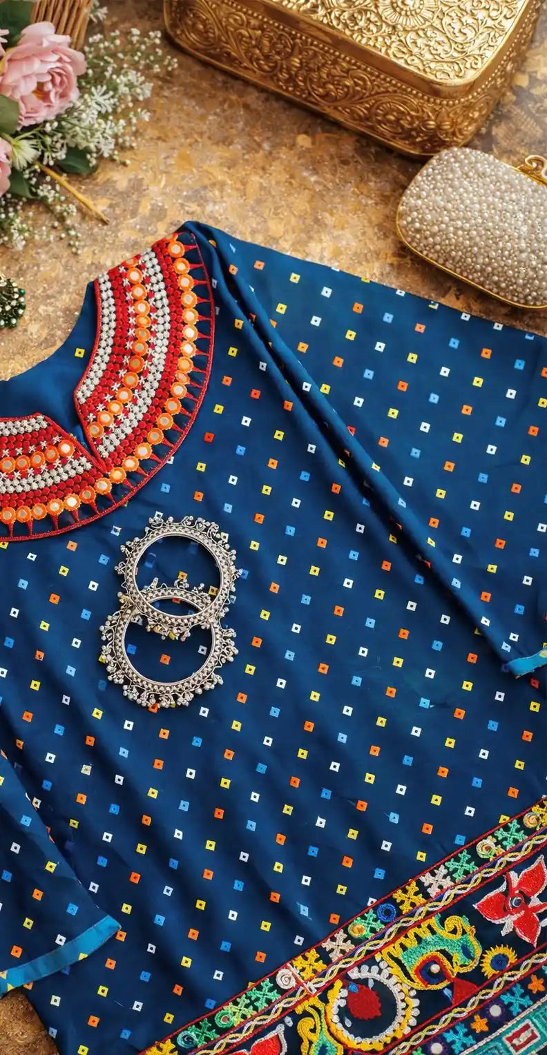 Blue Bandhej Gamti Kurta
