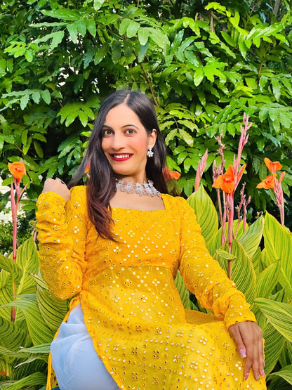 Amber Yellow Mirror Gulnaz Kurta