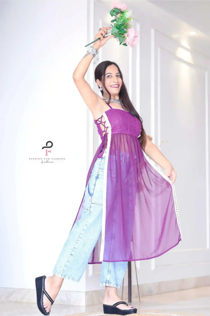 Rosy Wine Gulnaz Embroidered Kurta