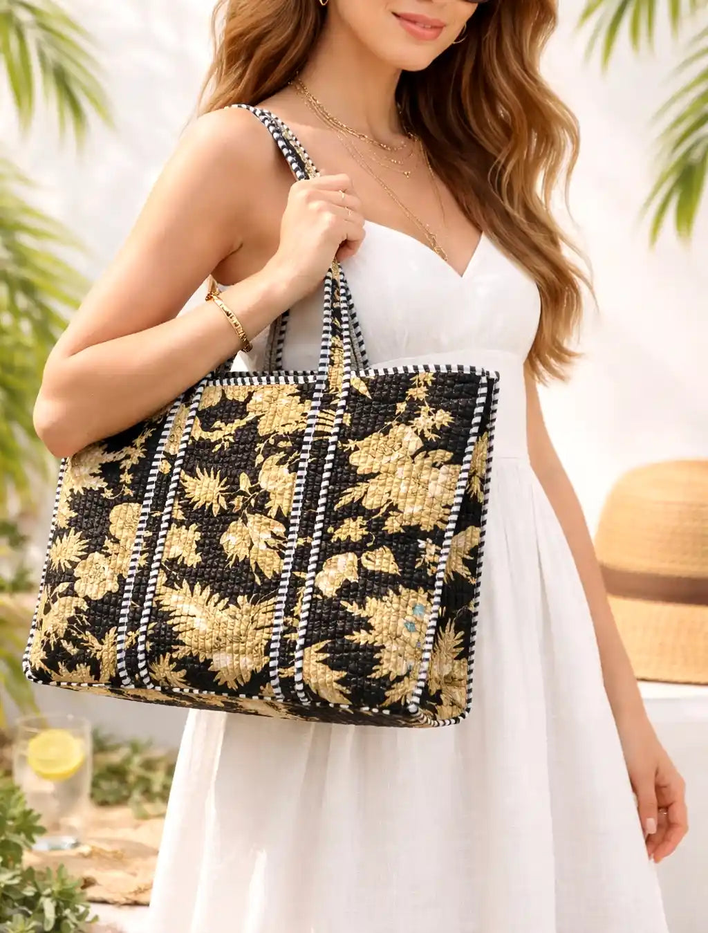 Black Artisan Block Printed Tote Bag