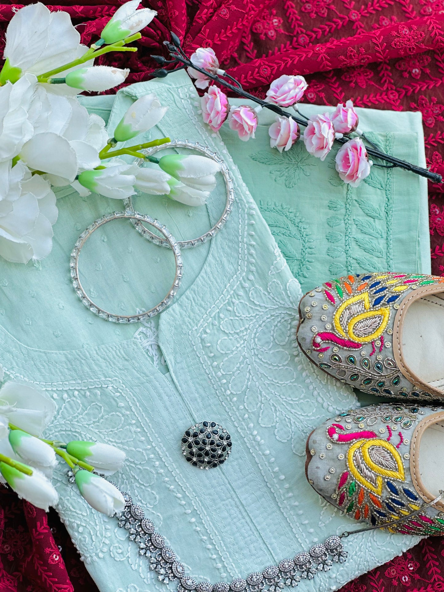 Blush Green Chikankari Kurta Set