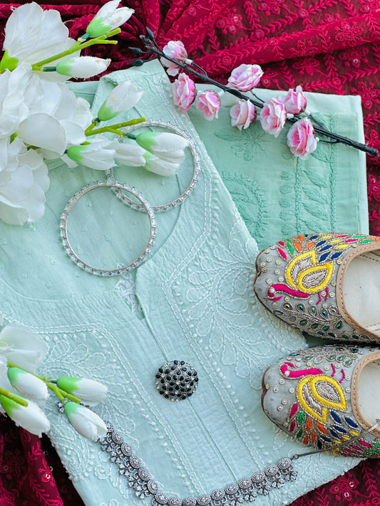 Blush Green Chikankari Kurta Set