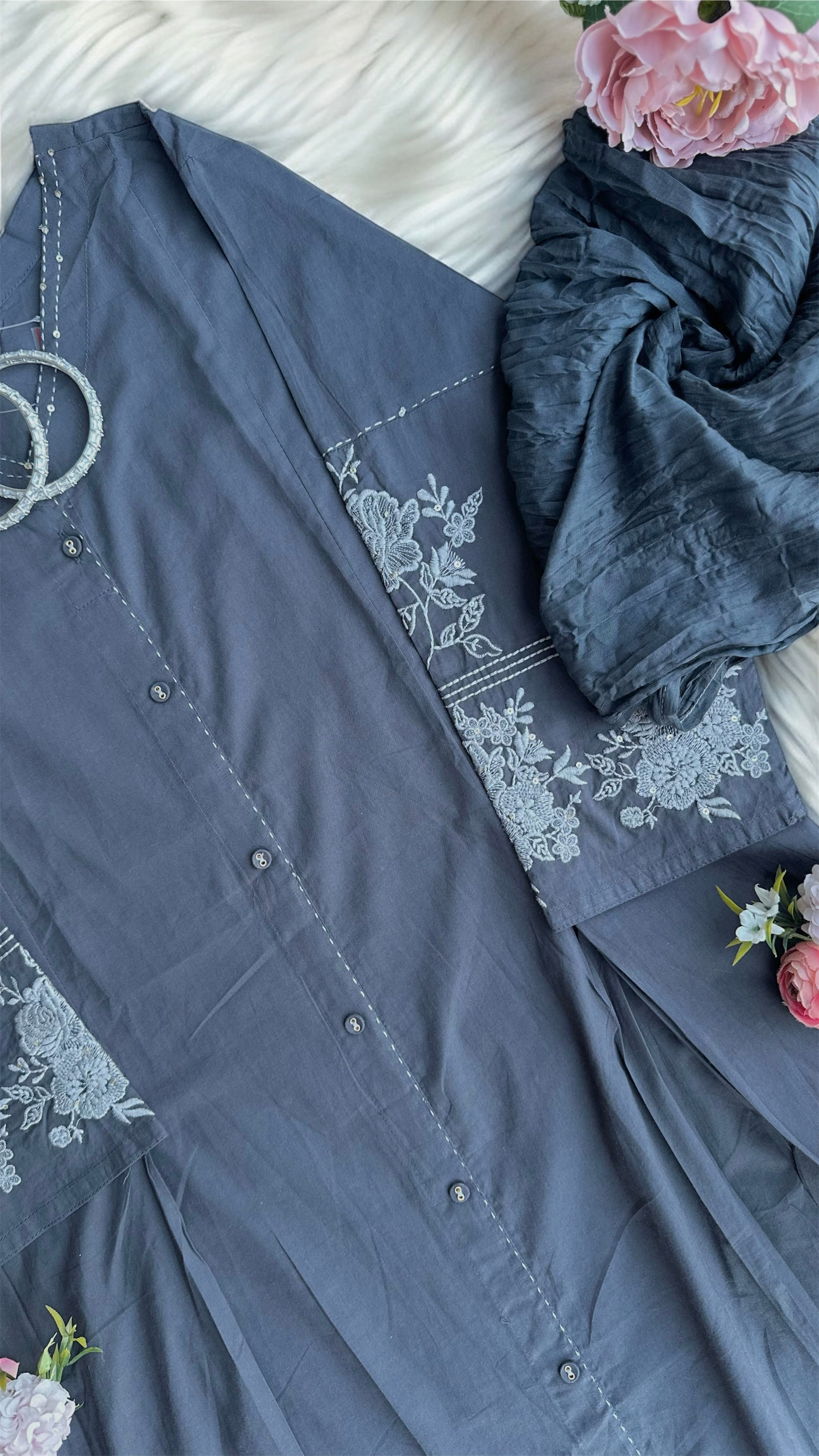 Meher Charcoal Embroidered Suit Set
