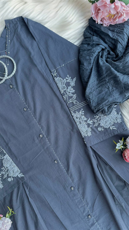 Meher Charcoal Embroidered Suit Set