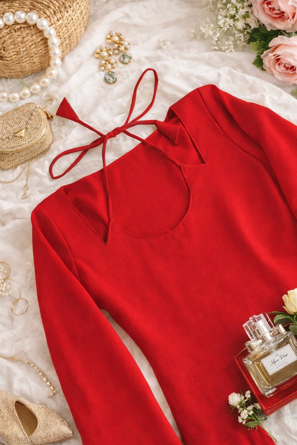 Crimson Red Back Tie Ruffle Set