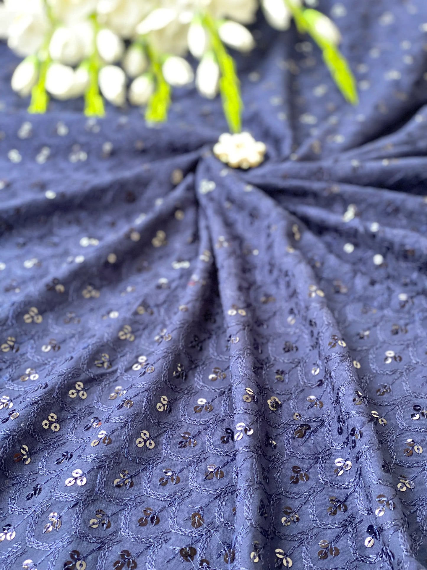 Azure Blue Gulnaz Embroidered Fabric Cut