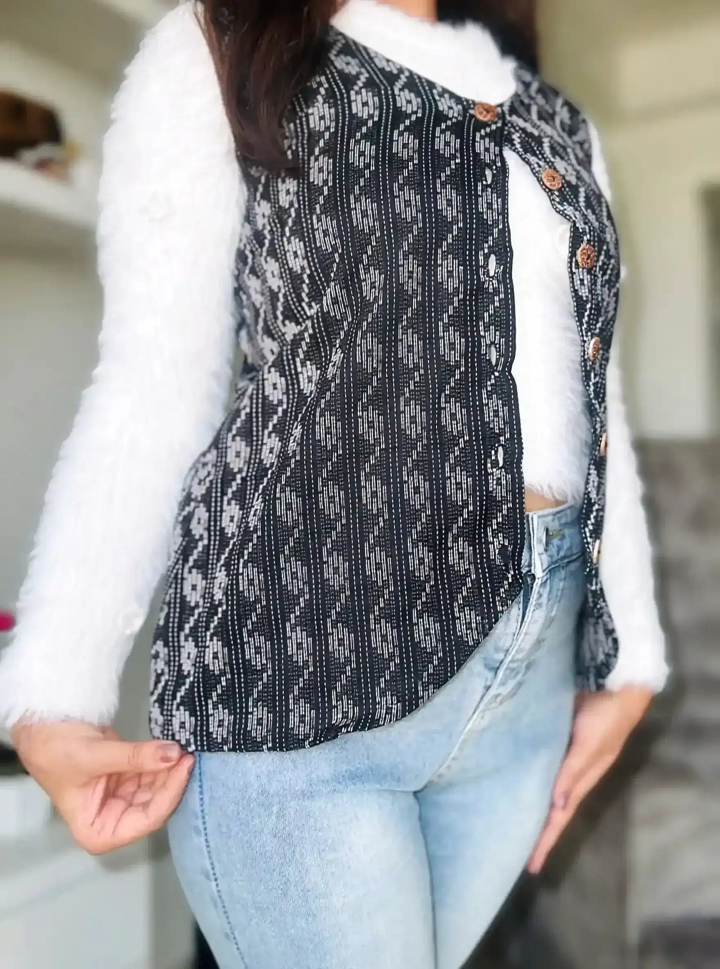 Black Ikkat Dual Jacket Top