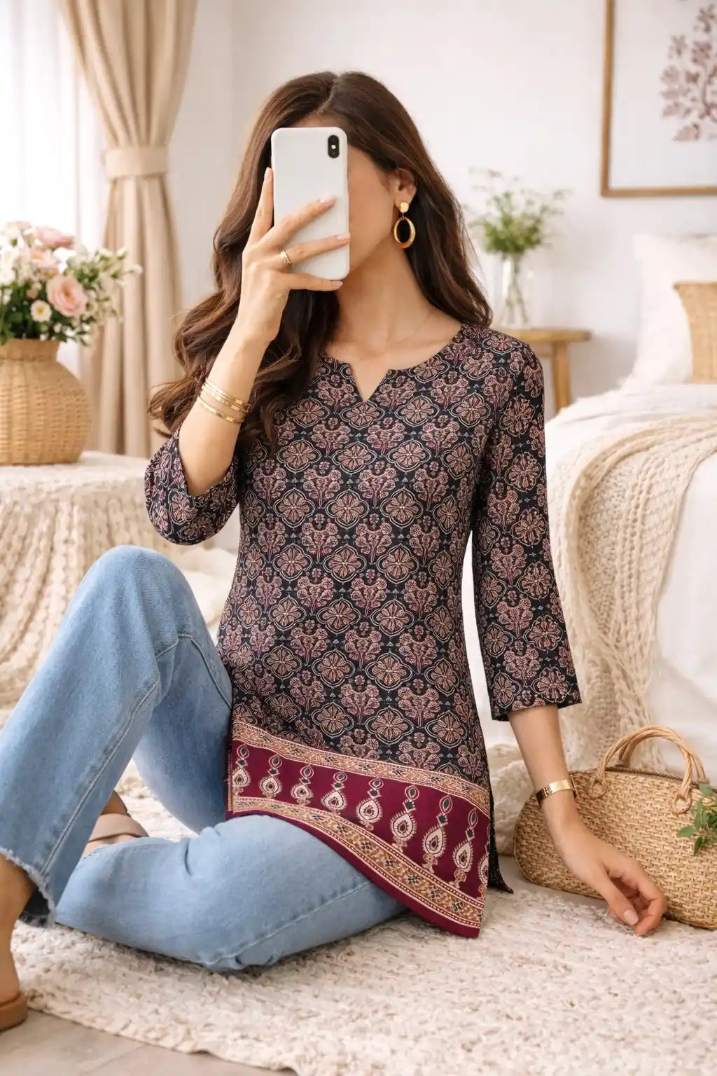 Block Sanganeri Short Kurta