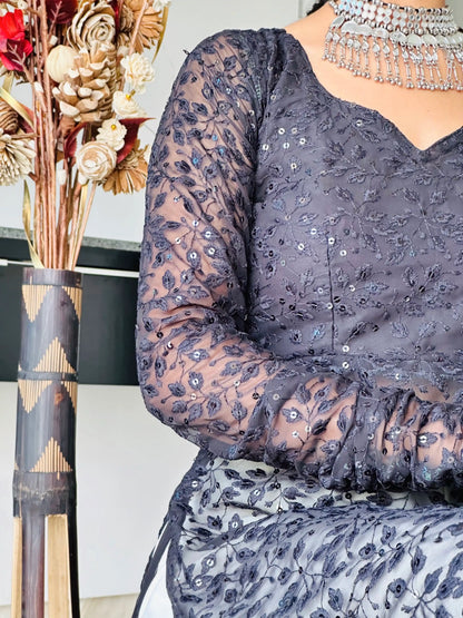 Smoky Black Leaf Gulnaz Kurta