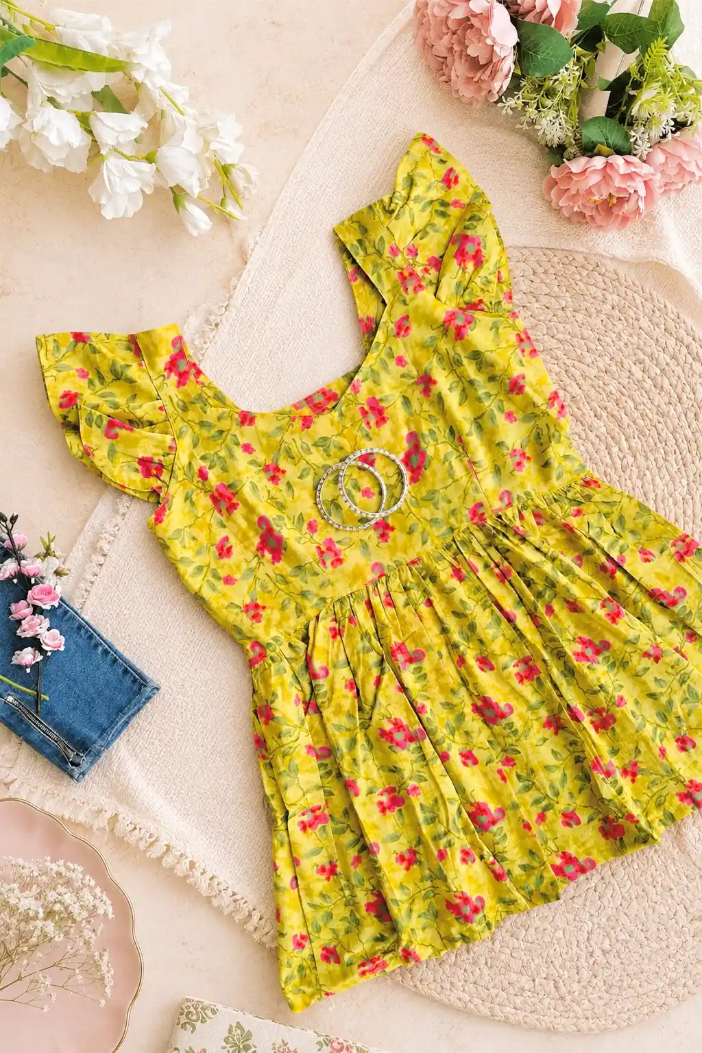 Pink Flower Frill Peplum