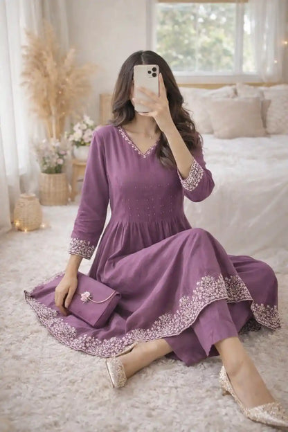 Elegant Purple Embroidered Kurta Set