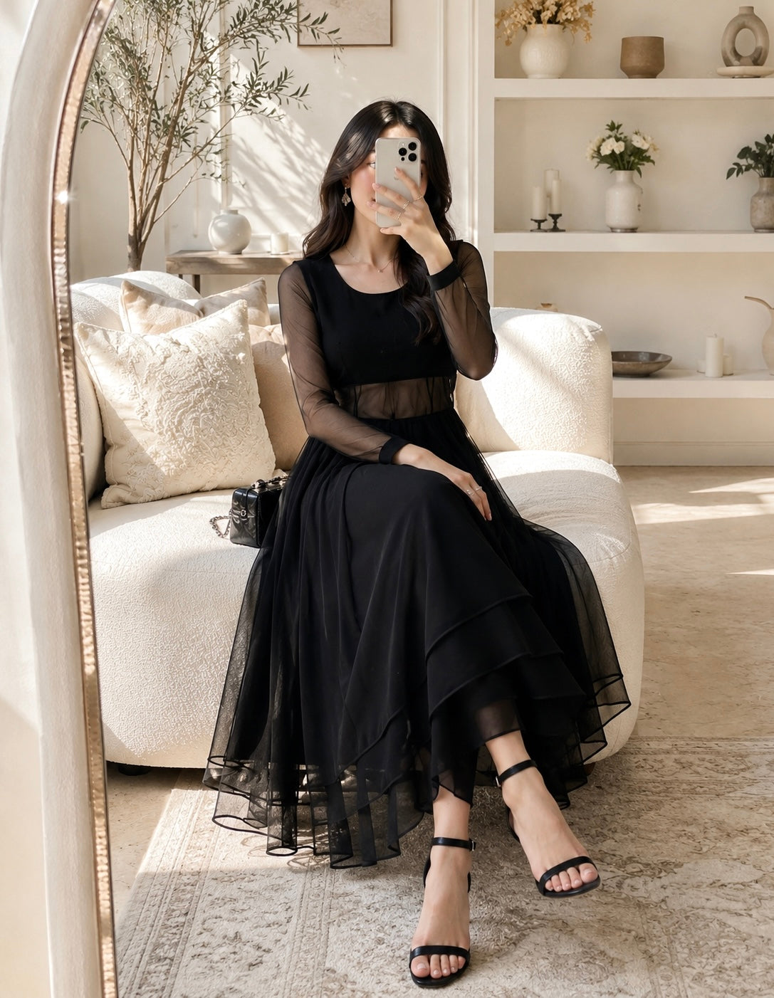 Gulnaz Black Sheer Anarkali Kurta Set