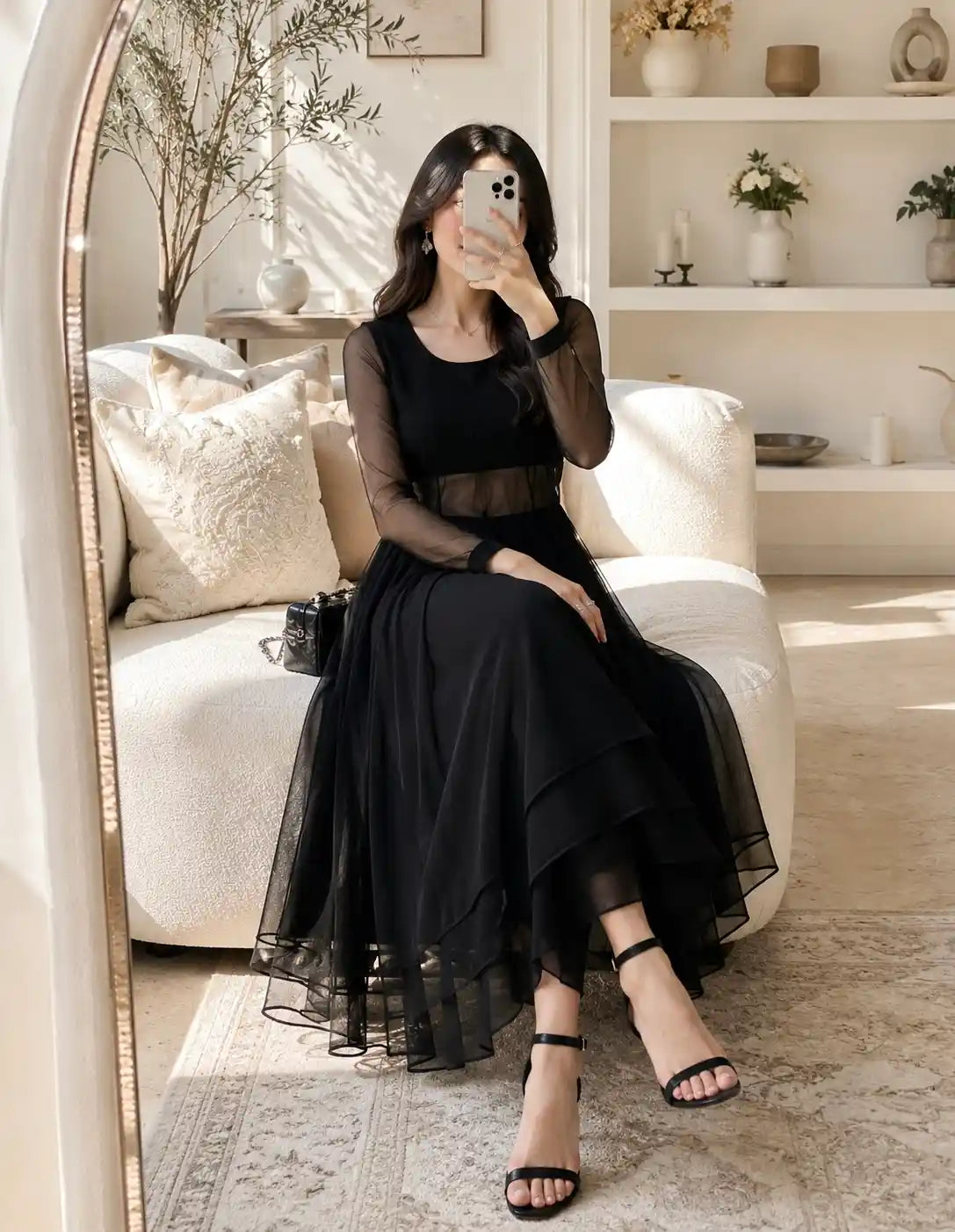 Gulnaz Black Sheer Anarkali Kurta Set