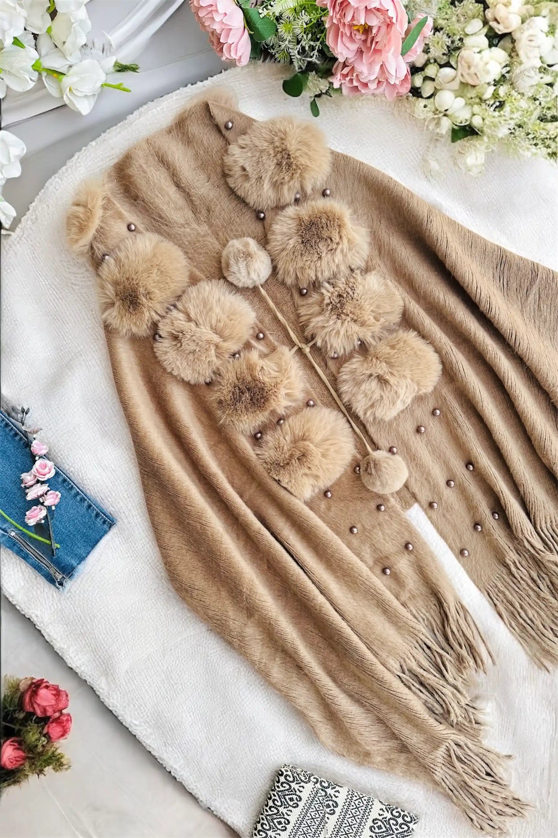 Brown Pearl Fur Winter Cape