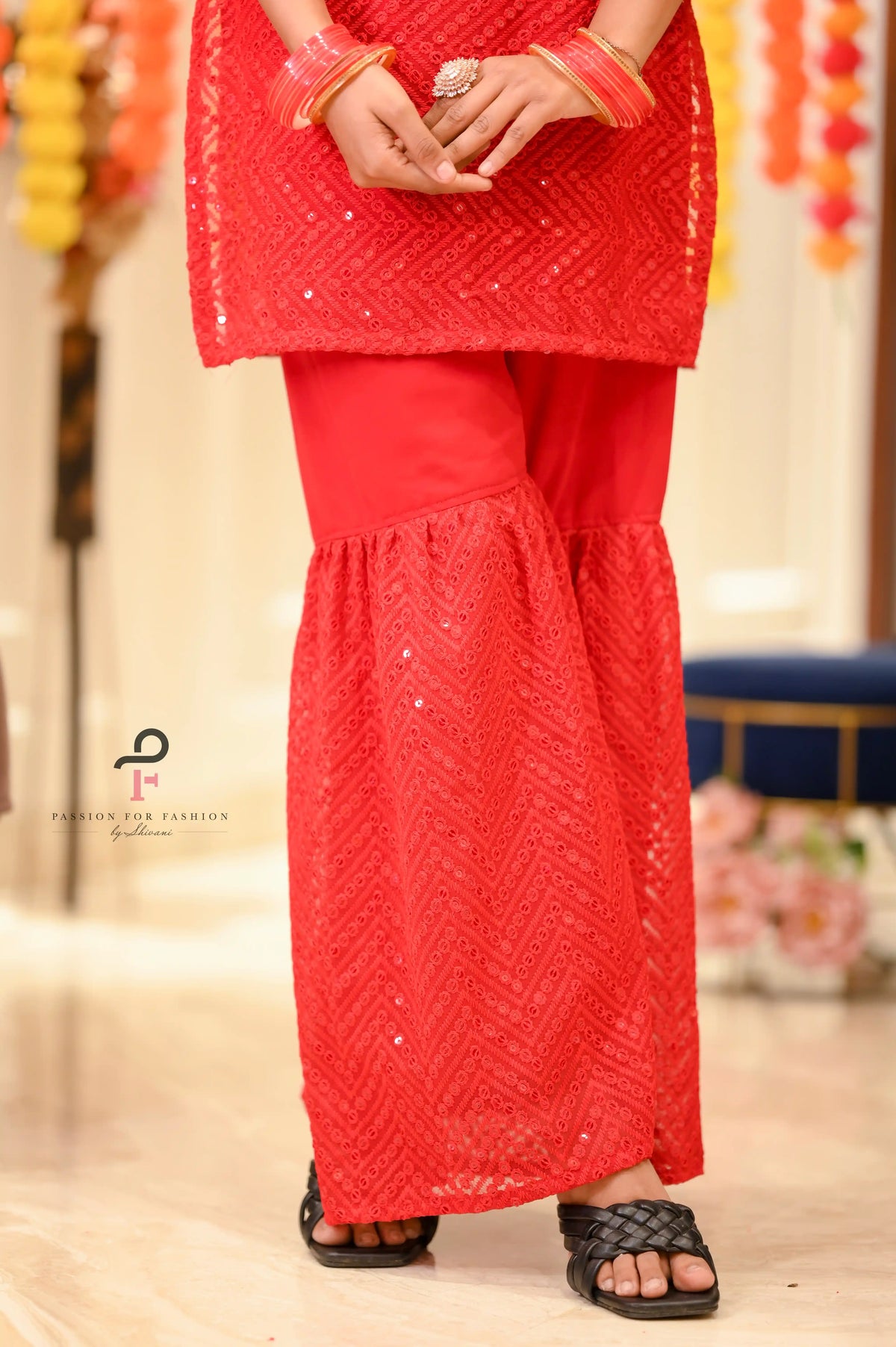 Sparkle Red Gulnaz Sharara Set