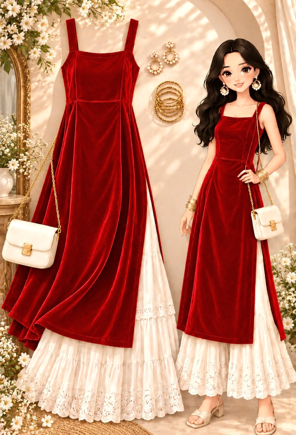 Charm Red Velvet Gulnaz Kurta