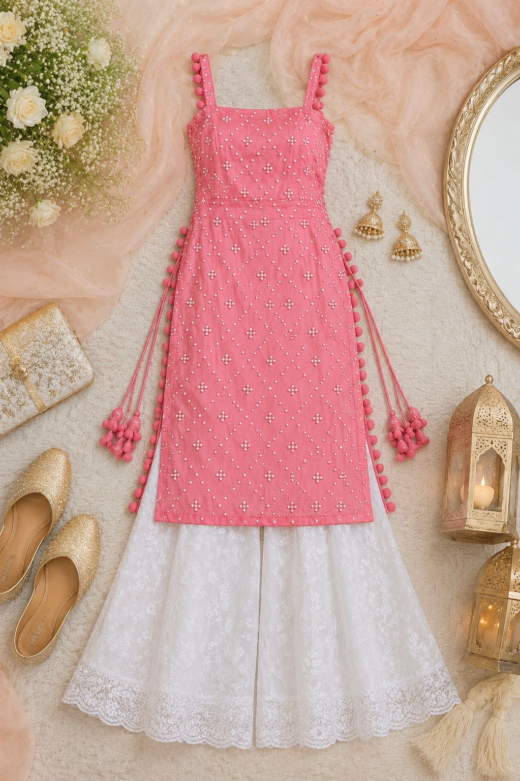 Shimmer Peach Embroidered Gulnaz Kurta