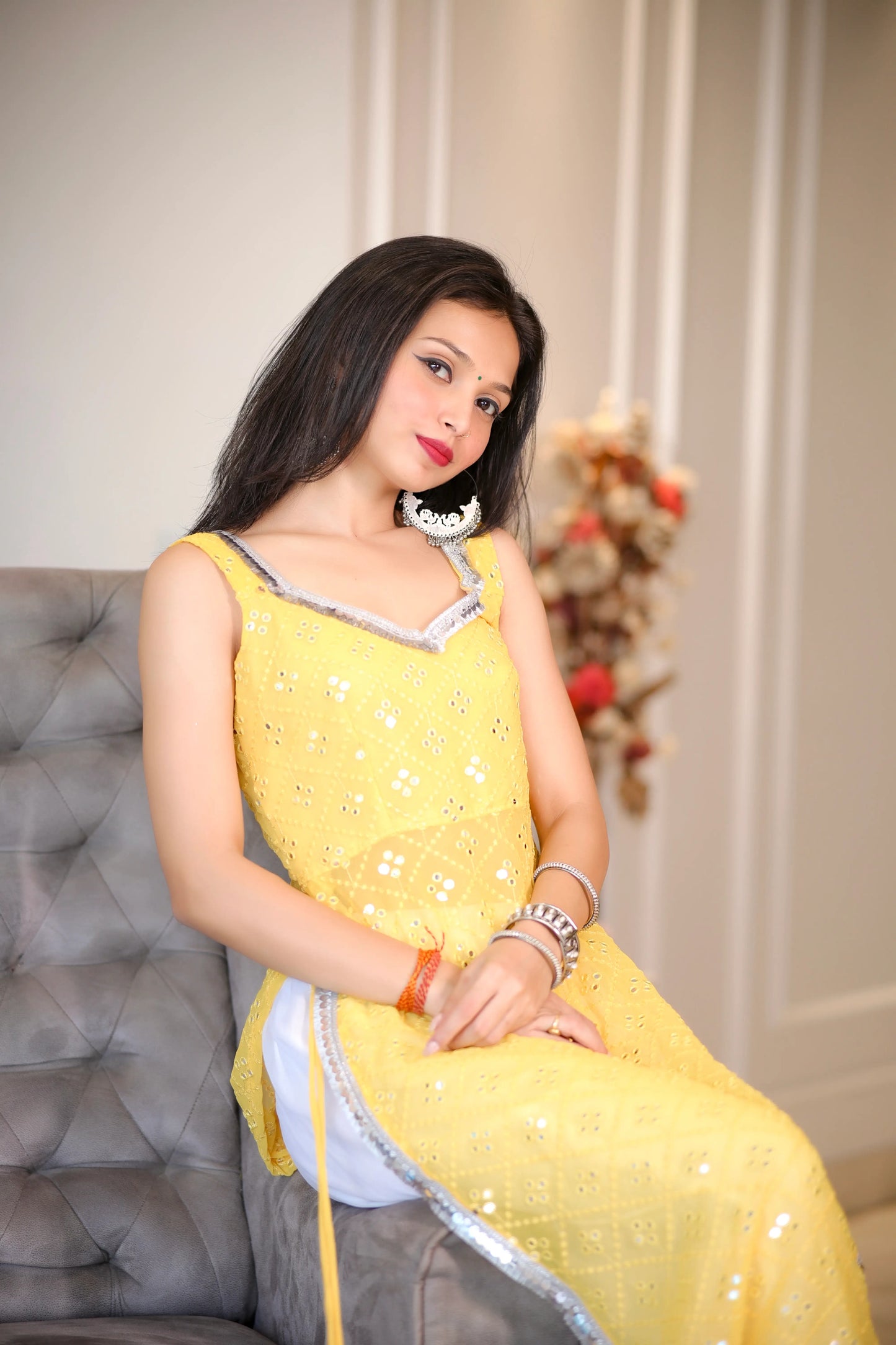 Sweetheart Yellow Mirror Gulnaz Kurta