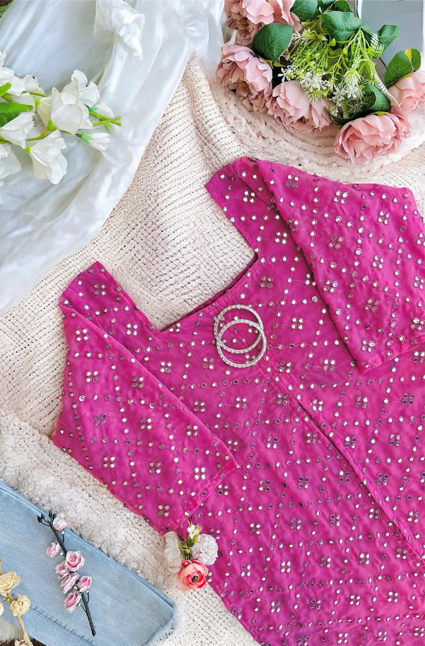 Sparkle Peach Mirror Gulnaz Kurta