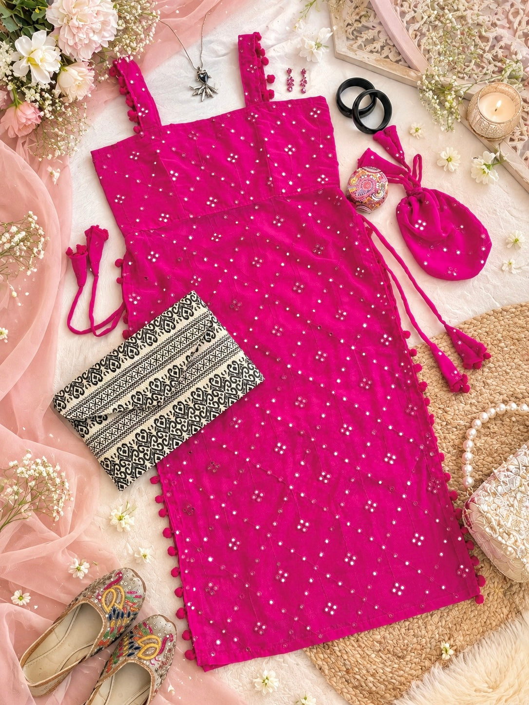 Shimmer Pink Embroidered Gulnaz Kurta