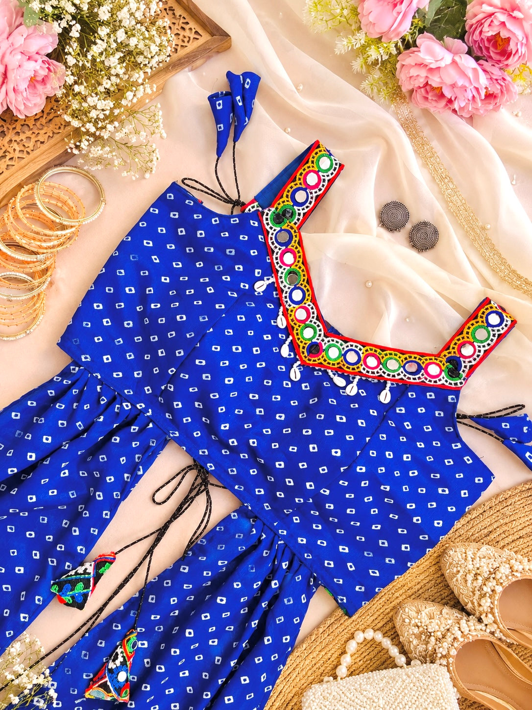 Royal Blue Bandhej Gamti Gulnaz Kurta