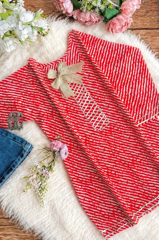 Red Lehriya Jaipuri Short Kurta