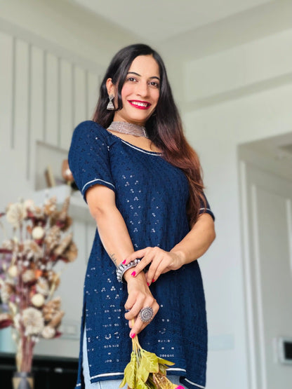Azure Blue Sequence Gulnaz Kurta
