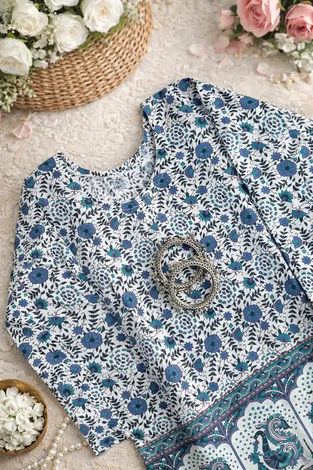 Jaipuri Purple Peacock Short Kurta