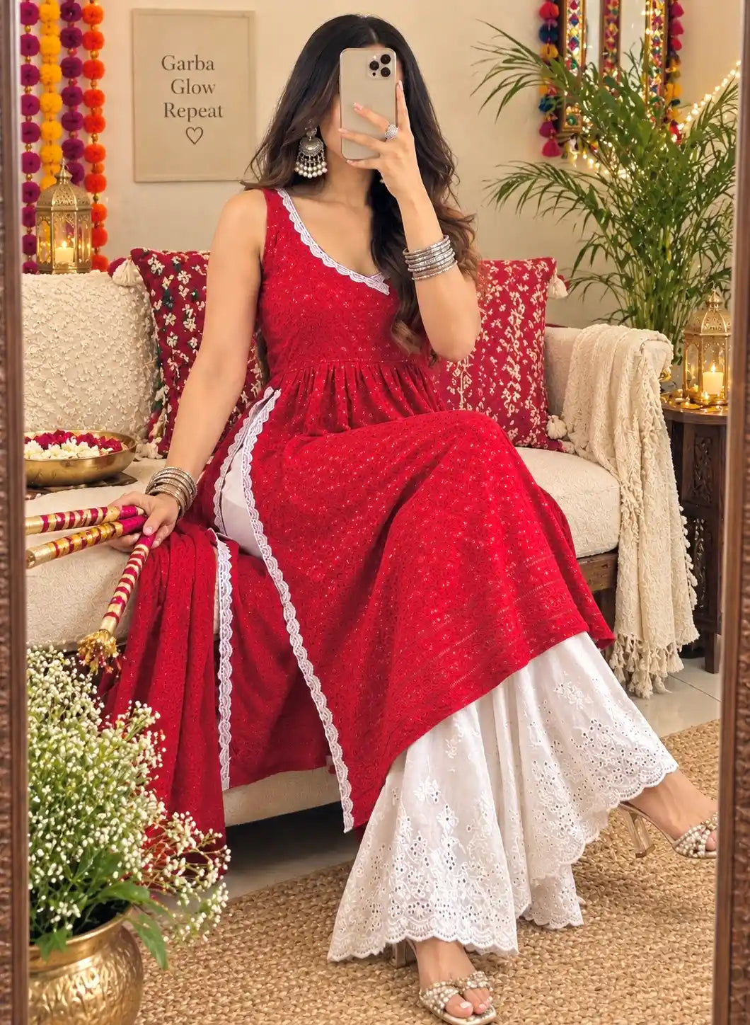 Swati's Rose Maroon Angrakha Gulnaz Kurta