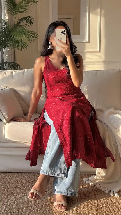 Swati's Scarlet Maroon Sequence Gulnaz Kurta