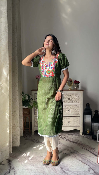 Swati's Verdant Green Embroidered Gulnaz Kurta