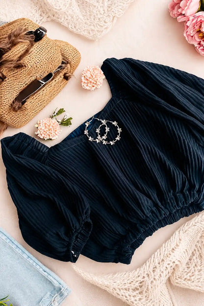 Midnight Charm Smocked Crop Top