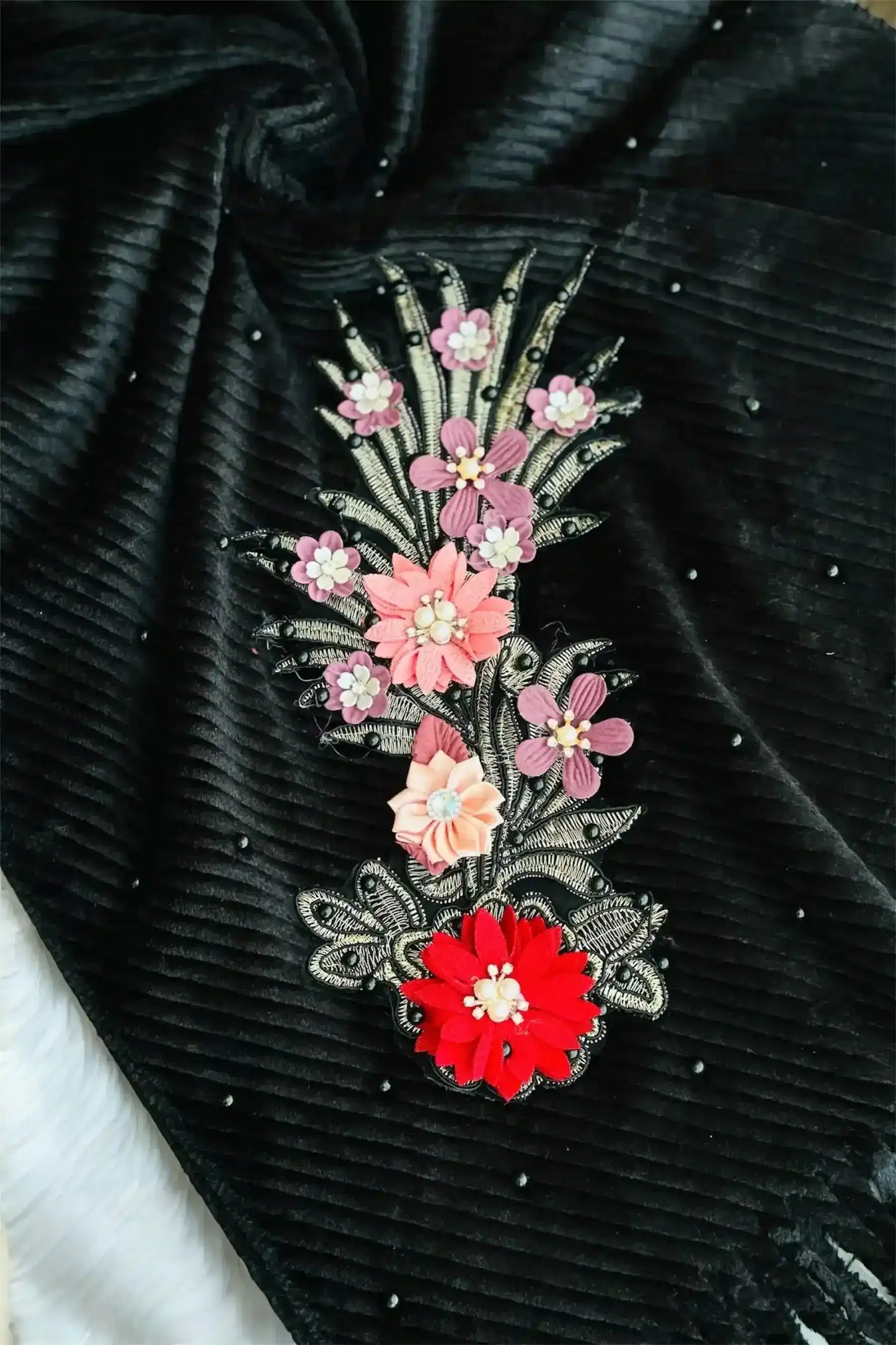 Black Embroidered Wool Winter Stole