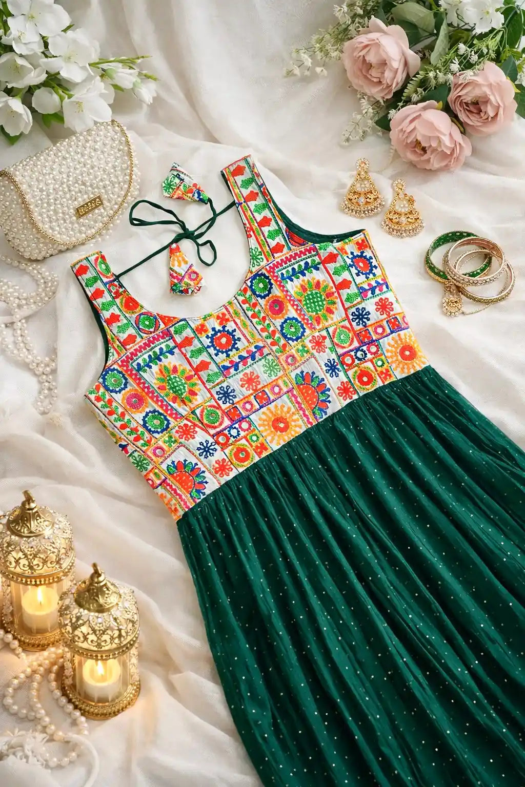 Denim Green Embroidered Gulnaz Kurta