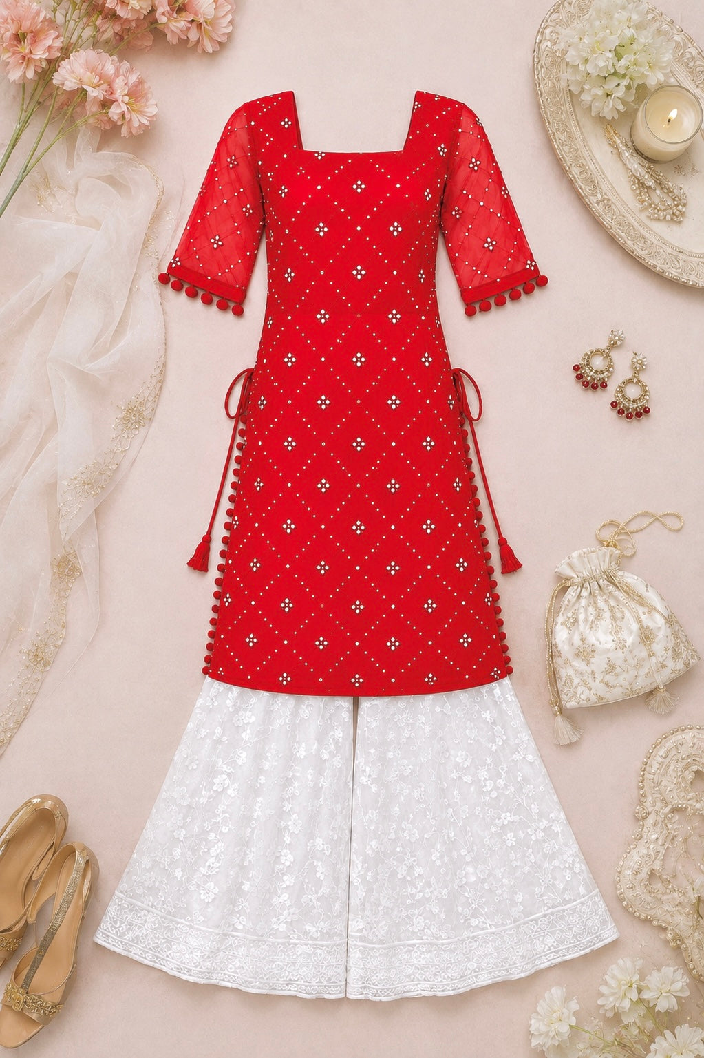Jaaz Red Embroidered Gulnaz Kurta
