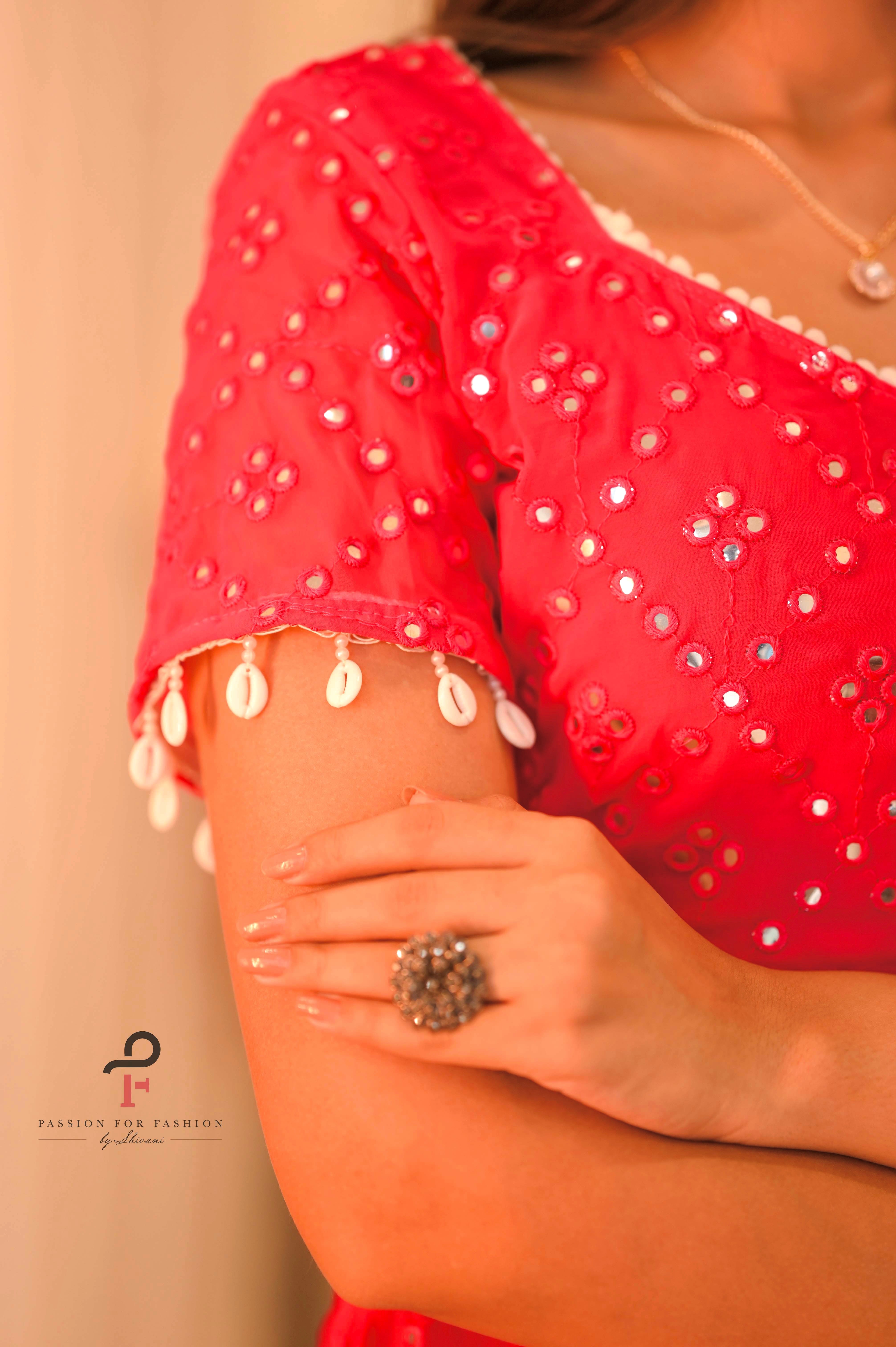 Hot Pink Embroidered Denim Gulnaz Kurta