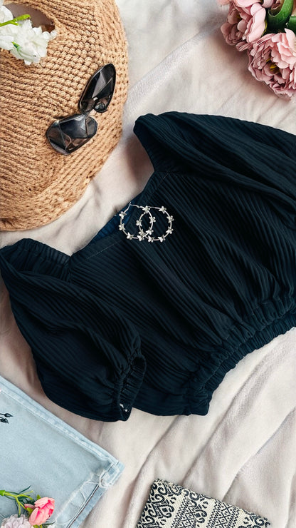 Midnight Charm Smocked Crop Top