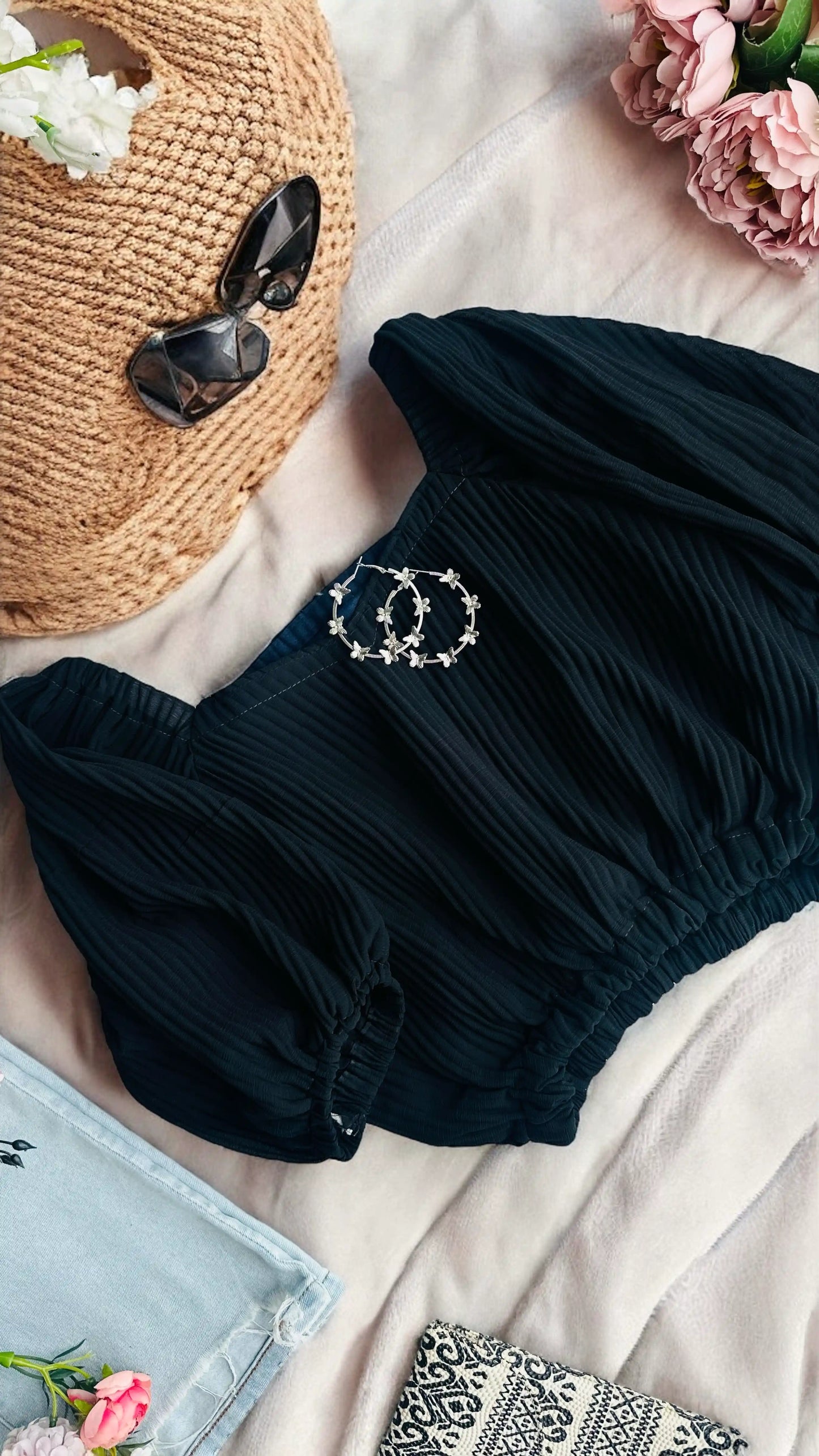 Midnight Charm Smocked Crop Top - Passion for Fashion by Shivani