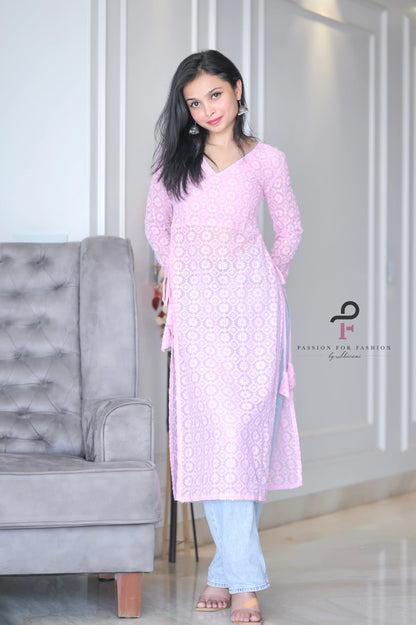 Vintage Pink Gulnaz Embroidered Kurta