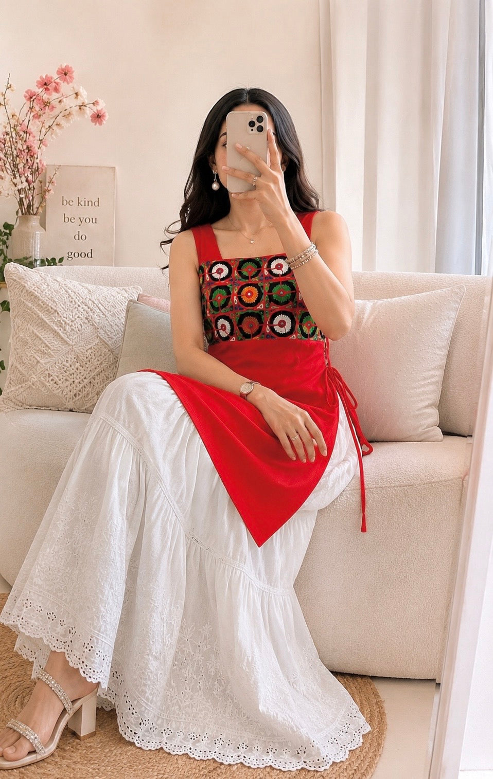 Kutchi Embroidered Red Gulnaz Kurta