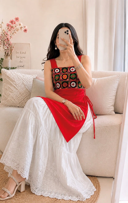 Kutchi Embroidered Red Gulnaz Kurta