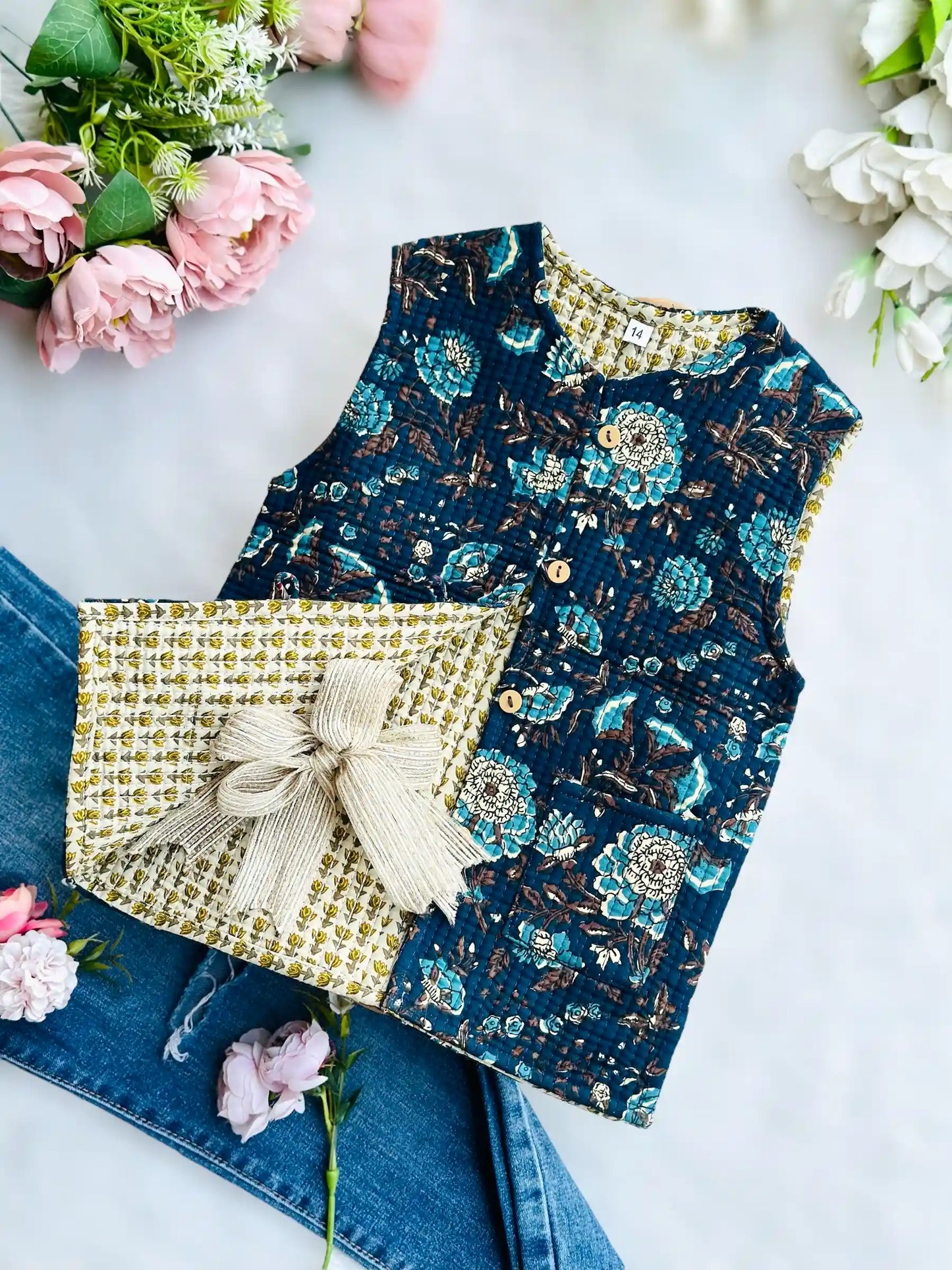 Blue Kalamkari Kids Jaipuri Jacket