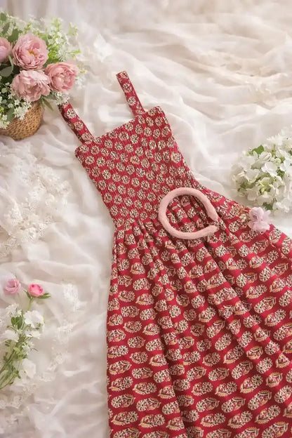 Maroon Block Smoky Twirl Dress