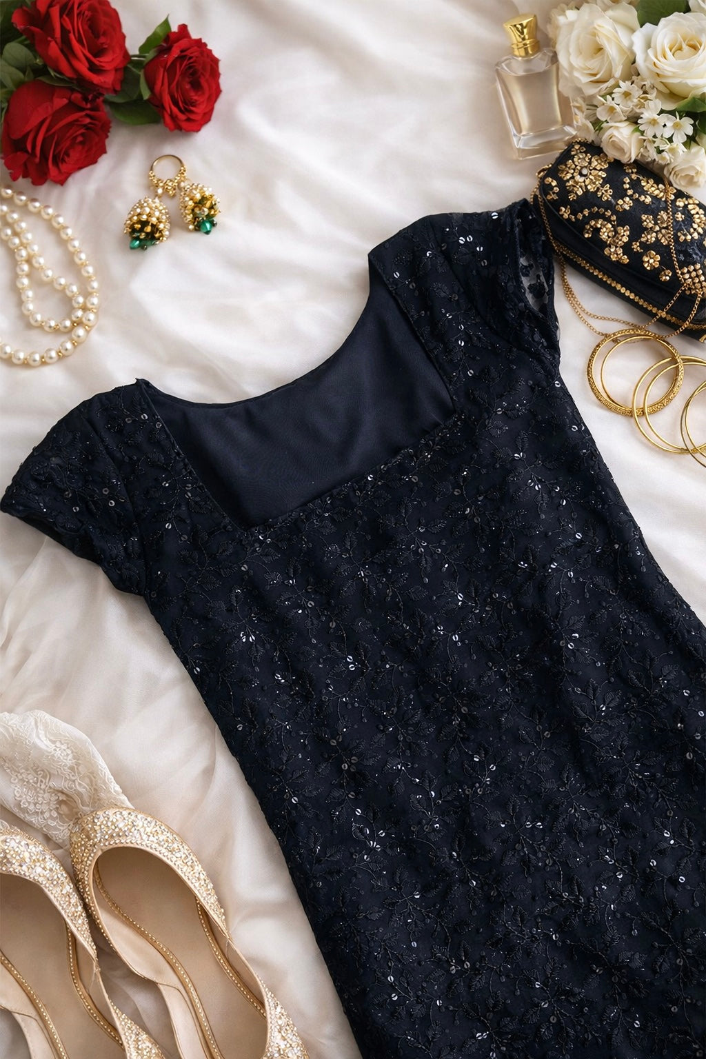 Gulnaz Black Sequin Embroidered Kurta